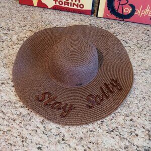 Lucky 7 Brown Woven Wide Brim Beach Sun Hat EUC